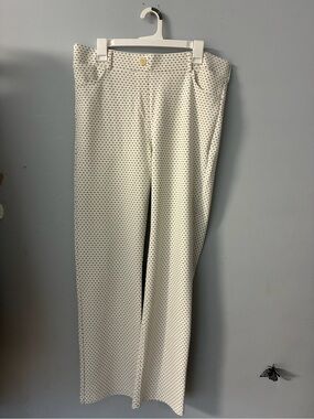 Betabrand XL Long Cream Tailored Dress Pants with Black Micro Dots